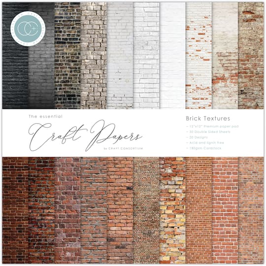 Craft Consortium Double-Sided Paper Pad 12&#x22; x 12&#x22; 30 ct. Brick Textures, 20 Designs